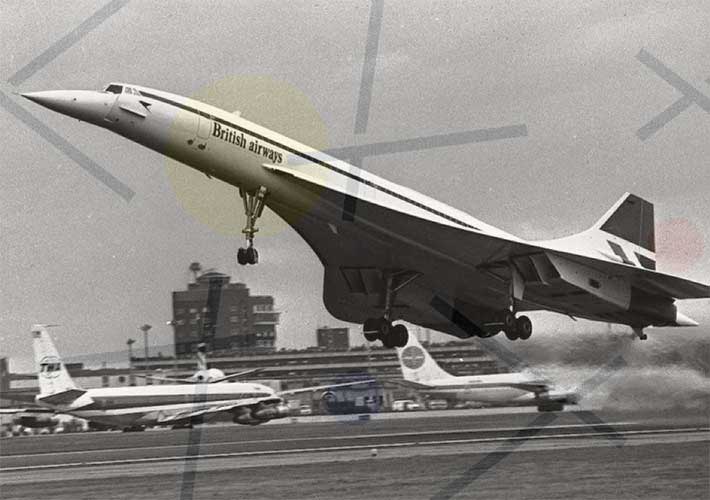 Avion supersonique Corcorde au décollage de London Heathrow